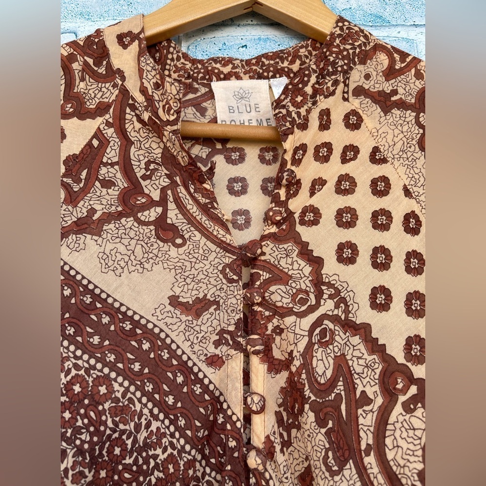 BLUE BOHEME Audrey Printed Maxi kaftan  Dress Butterfly Sleeves  brown large - Picture 5 of 14